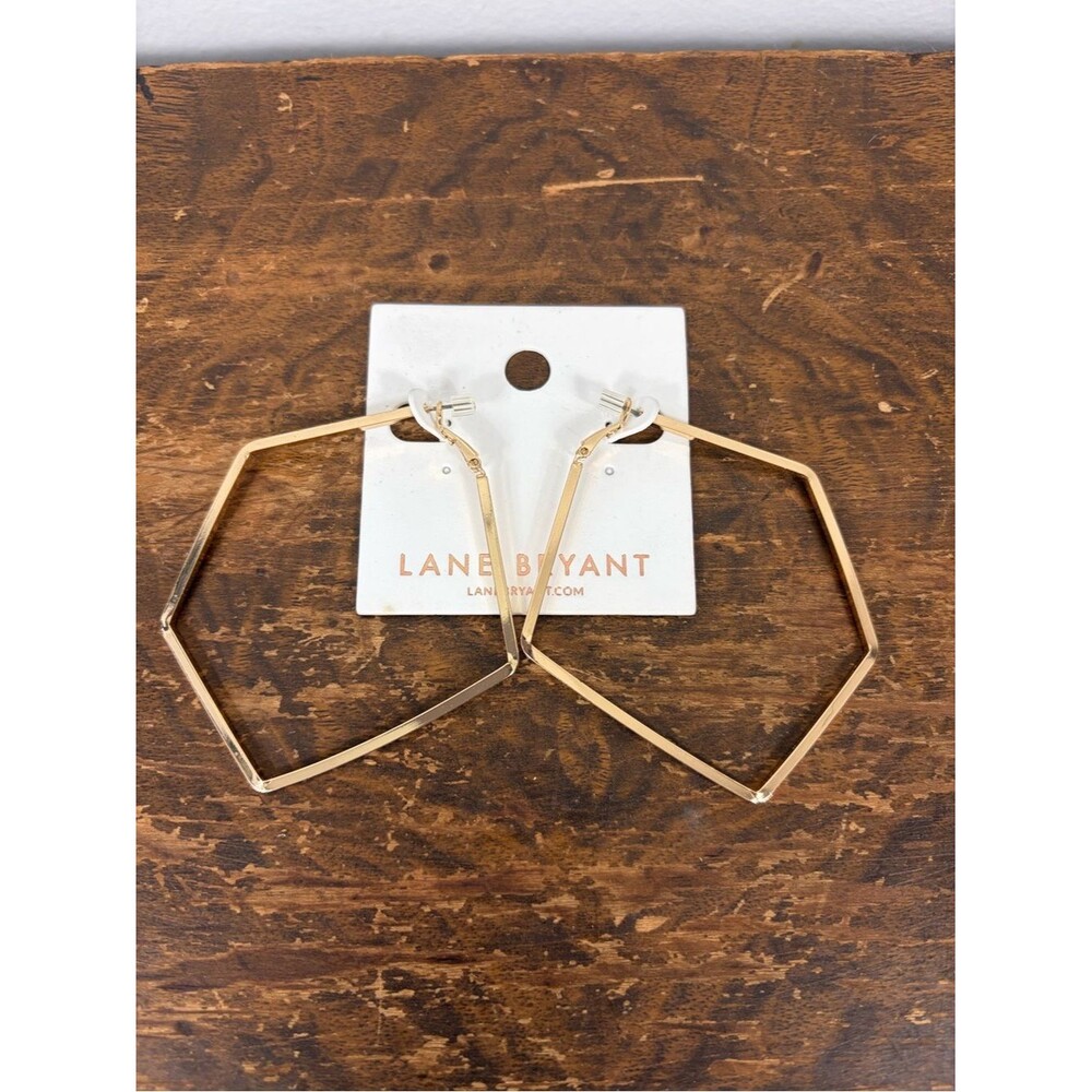 Lane Bryant Gold Hexagon Hoop Earrings 3” x 2 1/2” inches